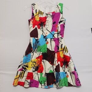 Boho Jr. Women's Sz S Mini Fit & Flare Sleevless Dress Bright Floral Pattern